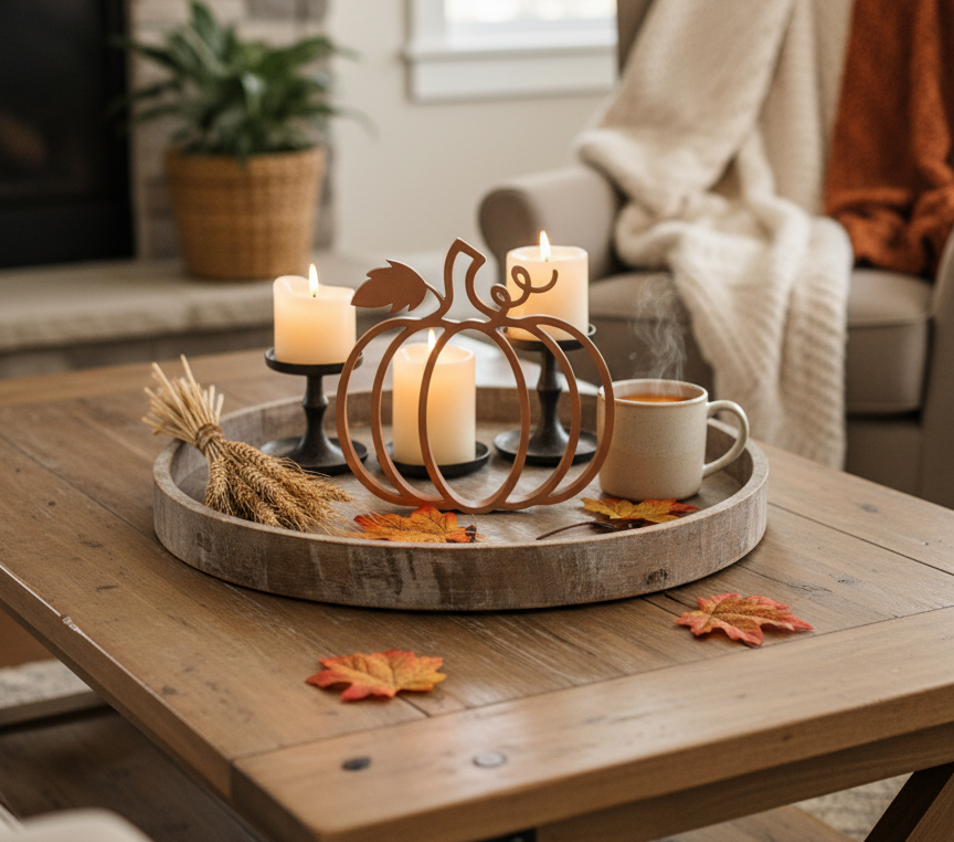 Minimalist pumpkin silhouette decor for modern fall styling