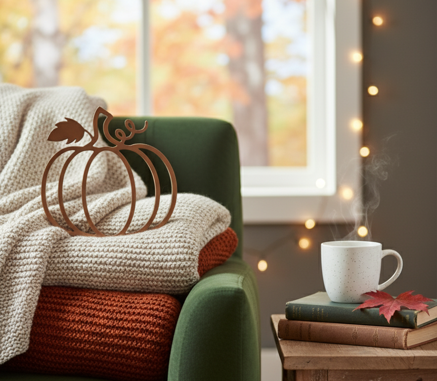 Contemporary fall home decor accent in warm neutral tone